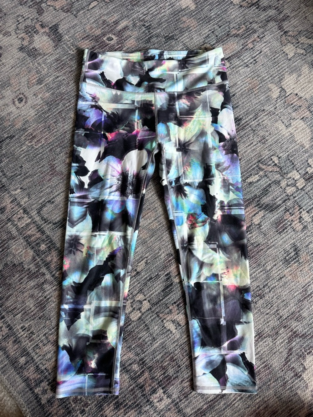 Fabletics Floral Abstract Capri Leggings - Black, Purple, Blue